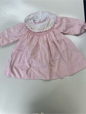Petit Ami Pink and White Baby Dress with Embroidered Details